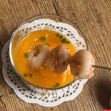Crema de zanahoria con Gambas